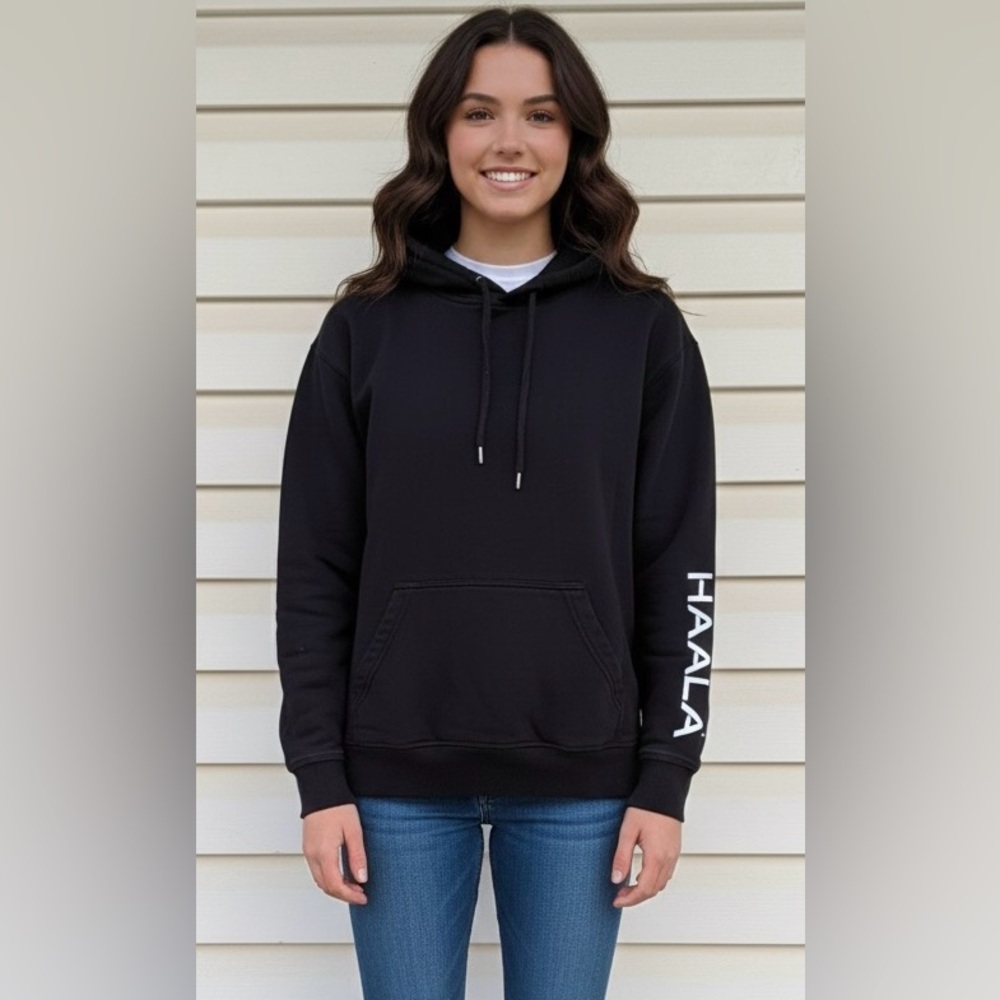 HAALA Women's Black Pullover Hoodie with Sleeve Logo